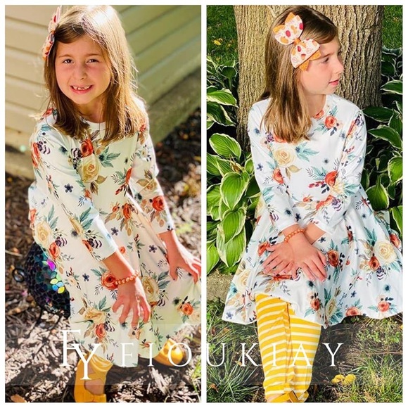 NWOT fioukiay Girls Fall and Winter Long Sleeve Floral Dress and Striped Legging - Picture 4 of 6